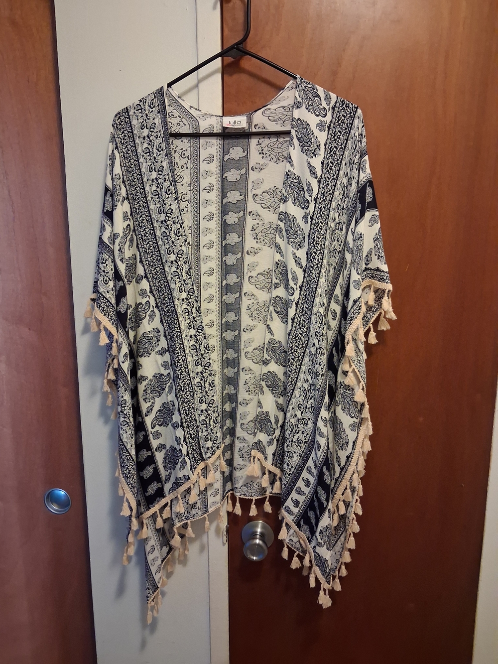 Boho Tassel Kimono Cover Up- Black & White